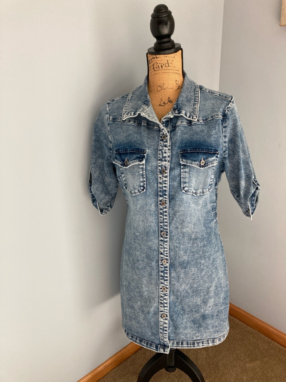 Wash Lab Denim Shirt Mini Dress Women Size L**